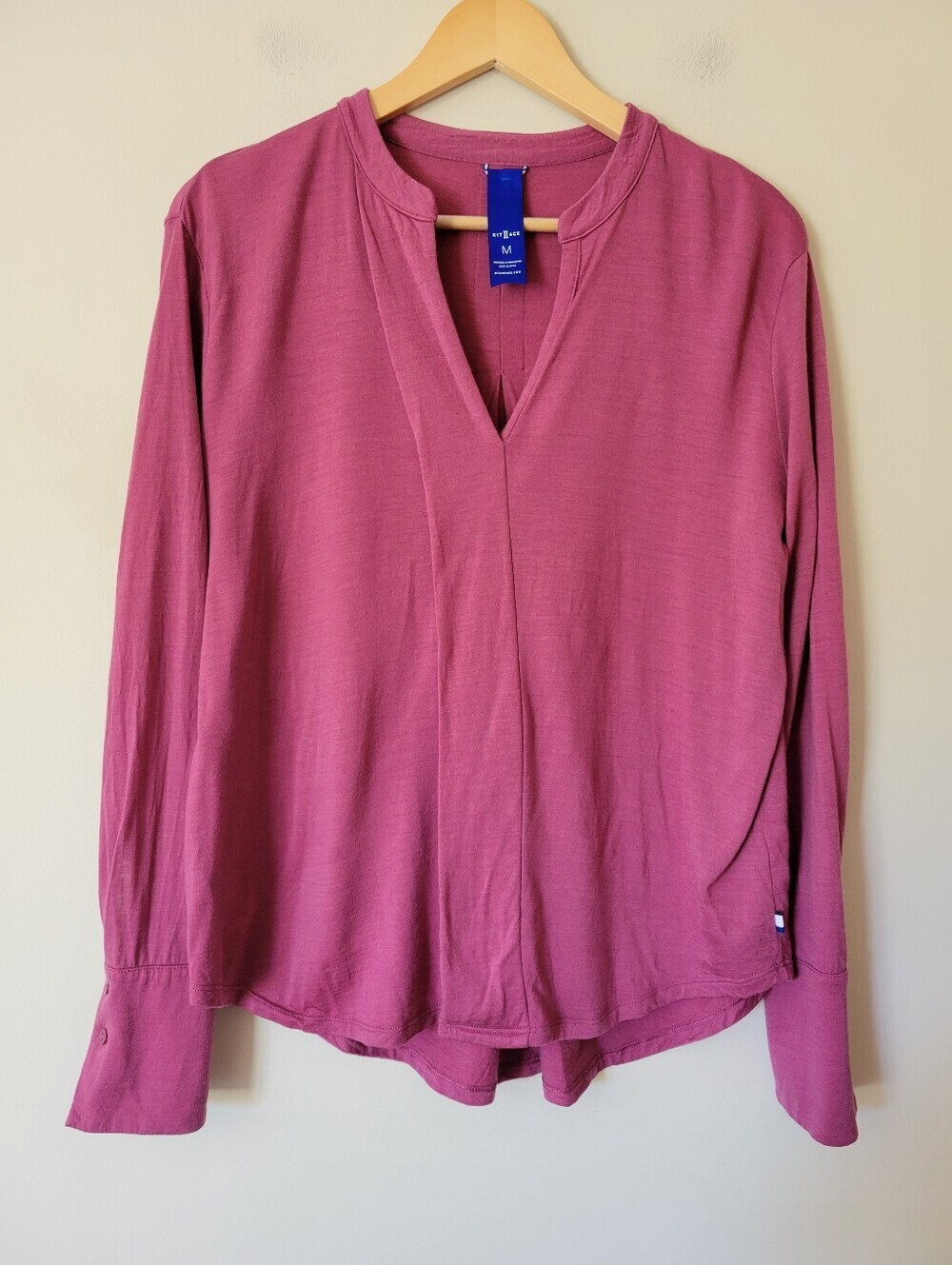 Kit & Ace Women's Merino Wool Long Sleeve Jersey Knit Blouse Top Pink Size M